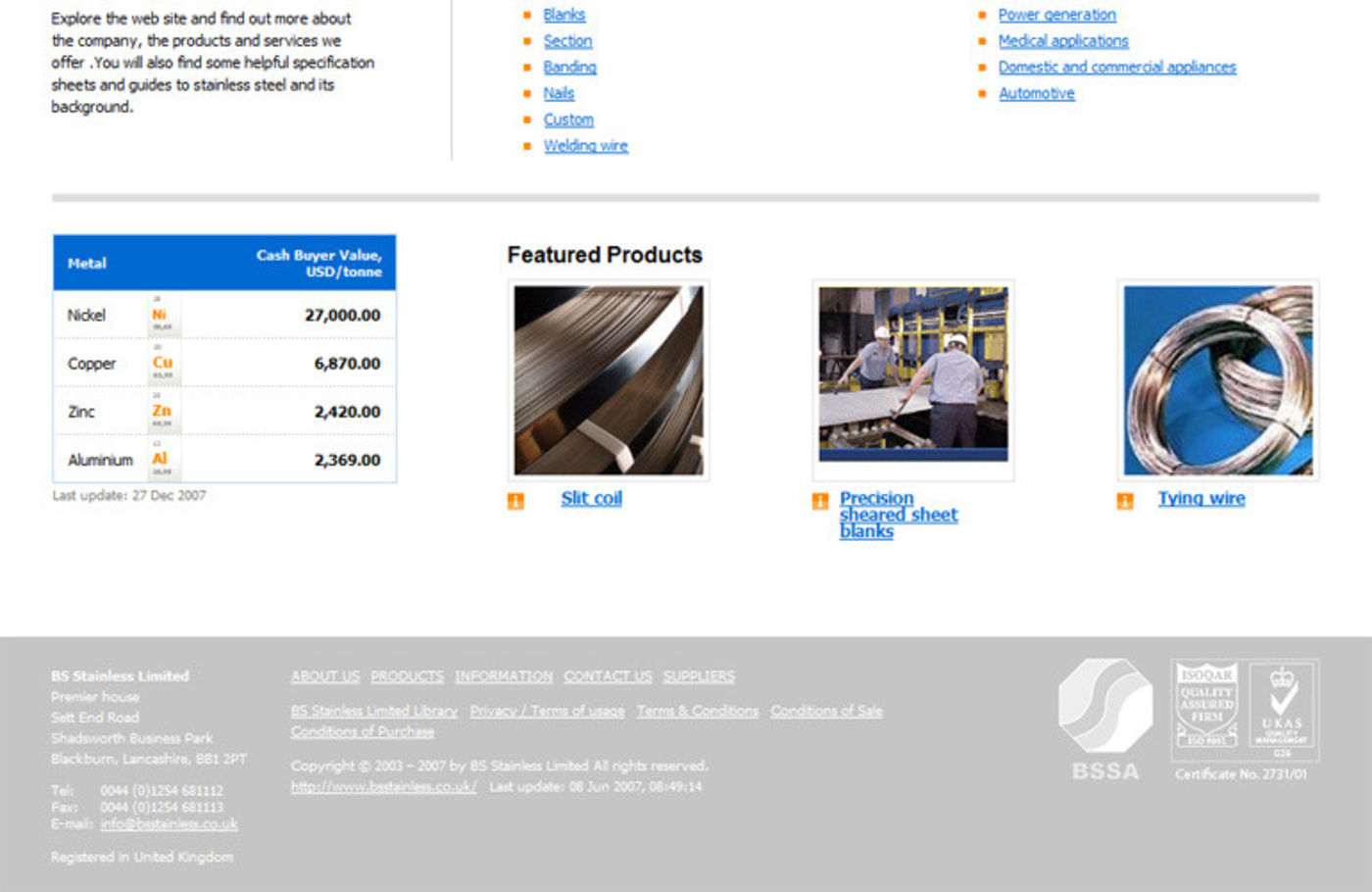 BS Stainless (2004) Homepage footer