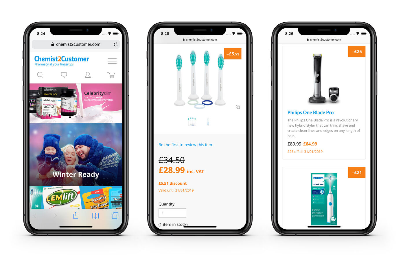 Chemist2Customer Mobile Devices Displaying