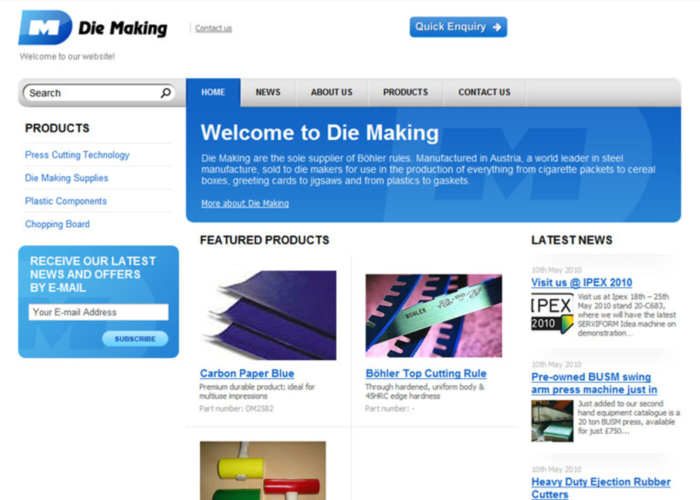 Die Making Homepage header