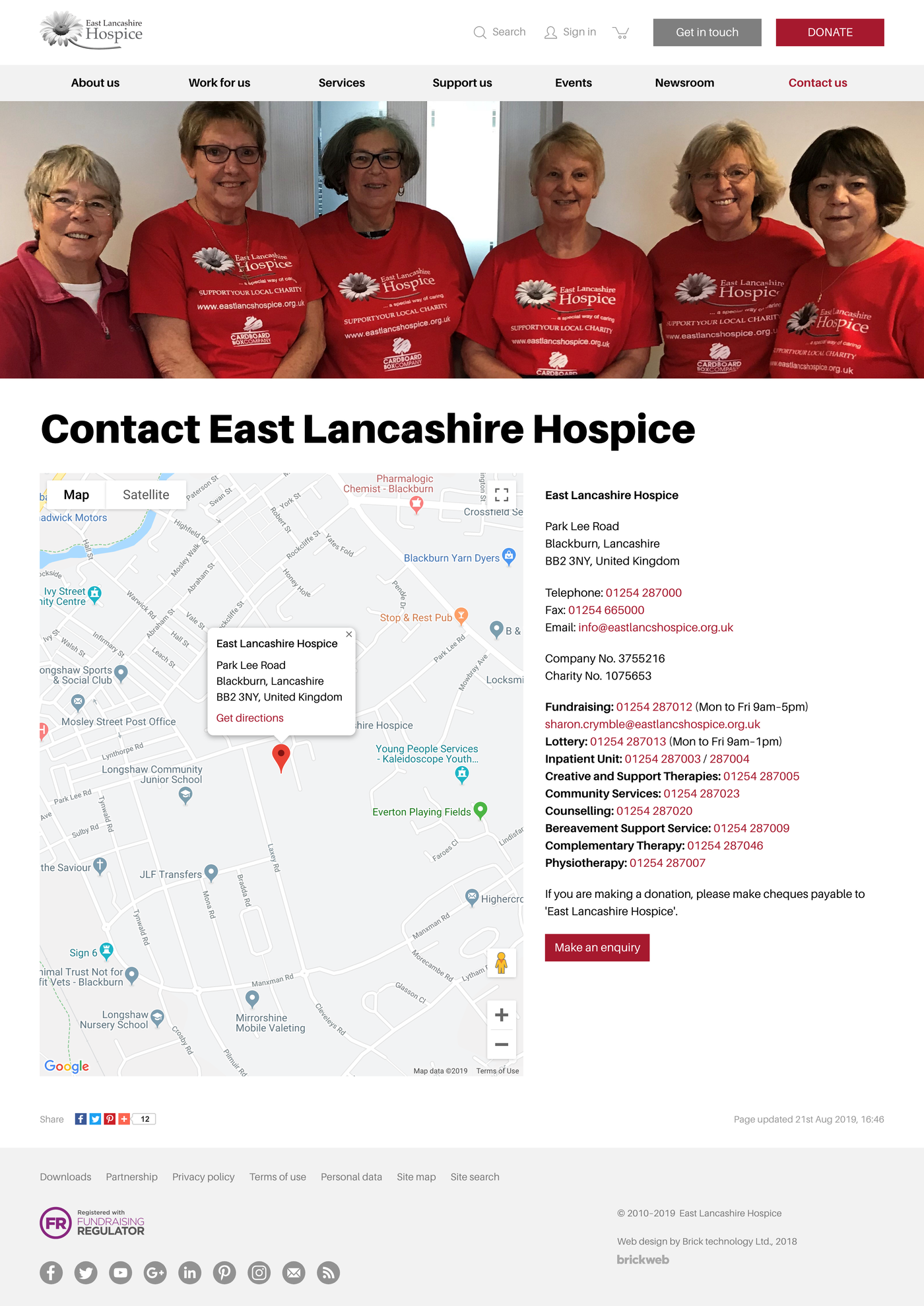 East Lancashire Hospice Сontact us