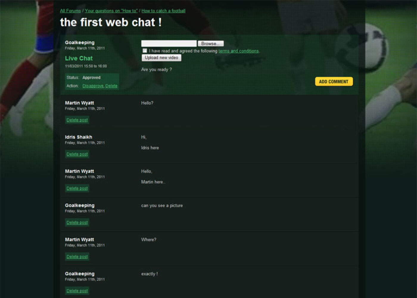 Goalkeeping Skills Web chat