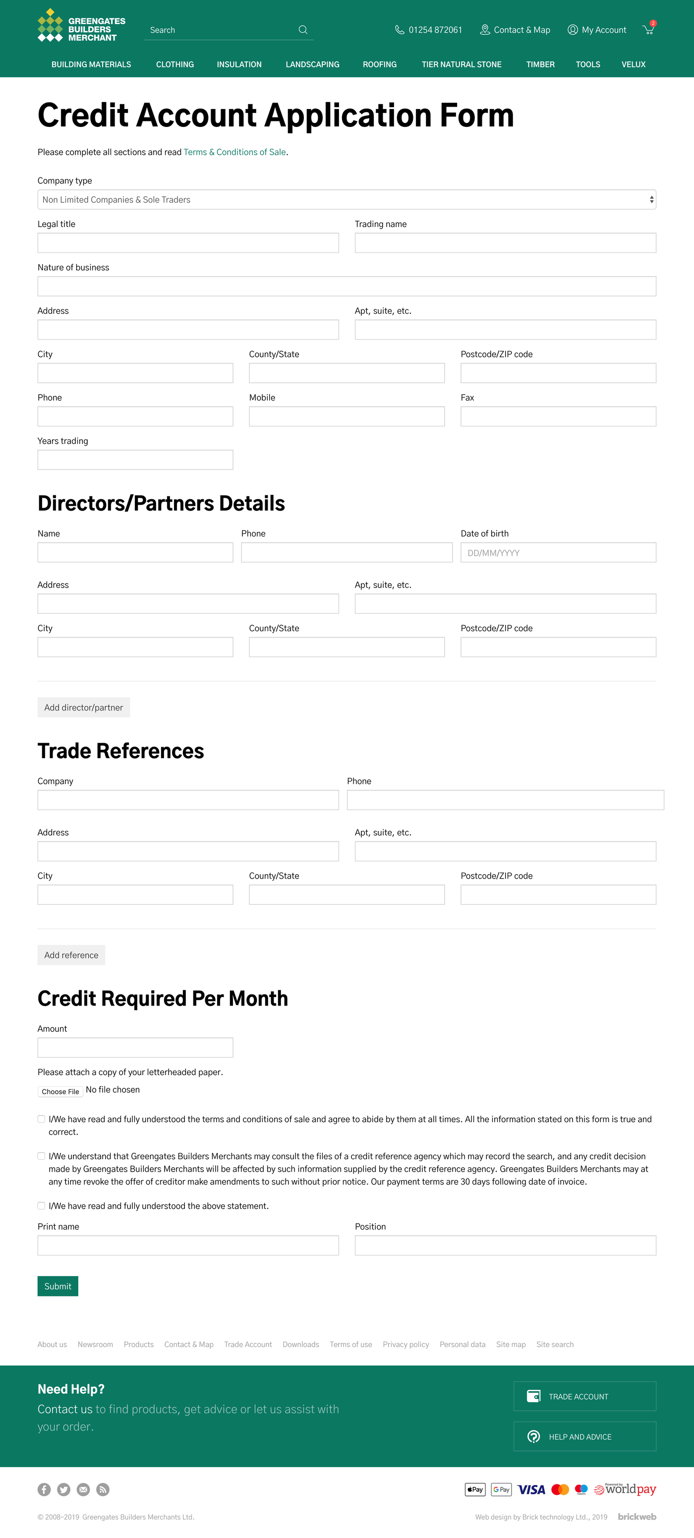 Greengates Builders Merchants (2019) Application Form