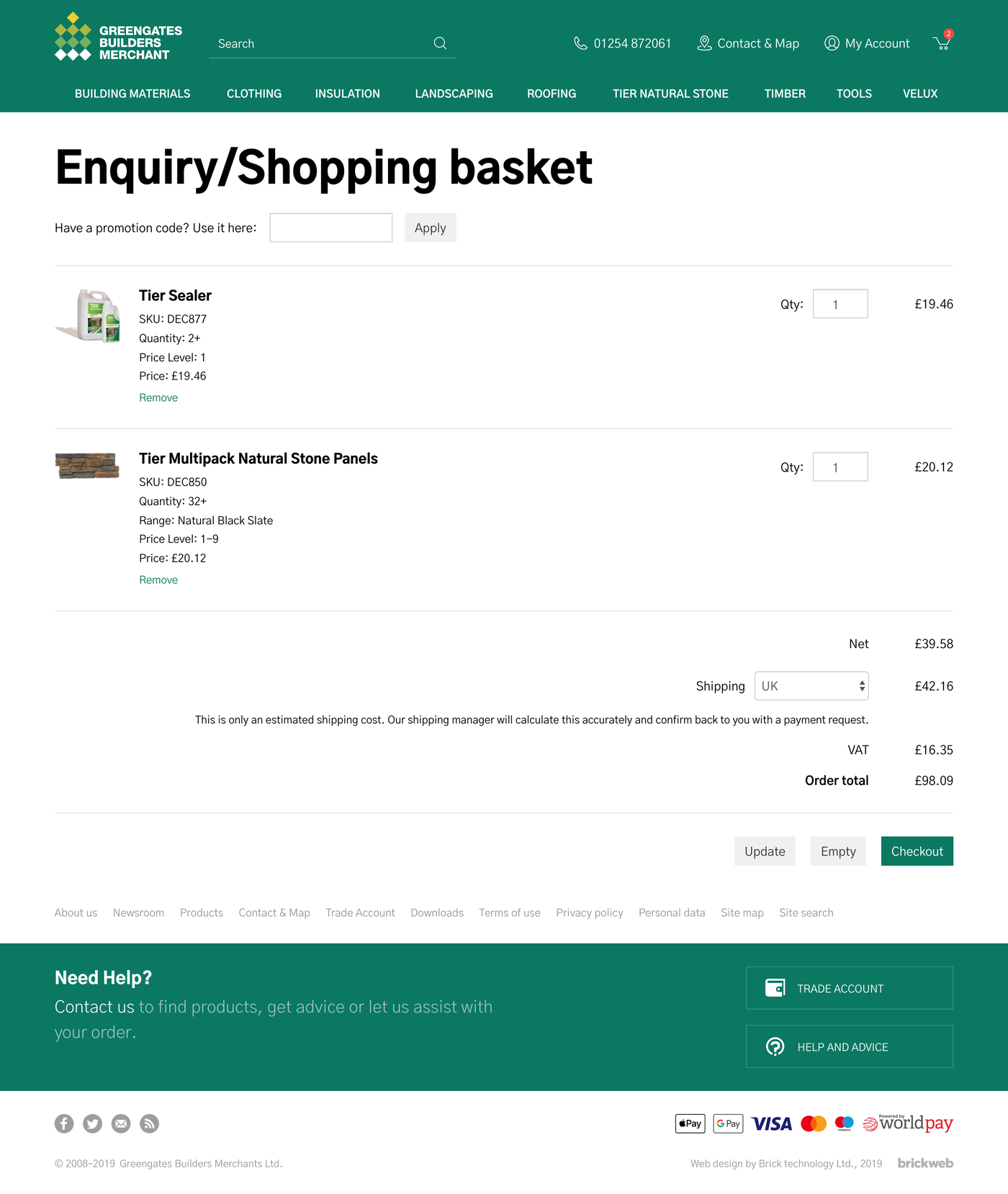 Greengates Builders Merchants (2019) Shopping basket