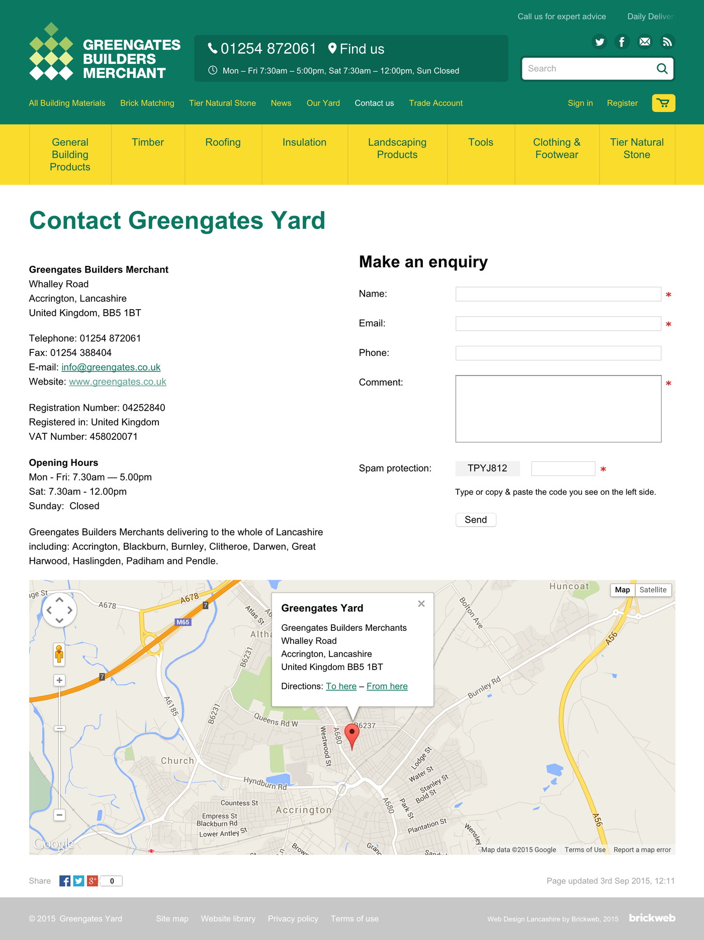 Greengates Builders Merchants (2015) Contact us