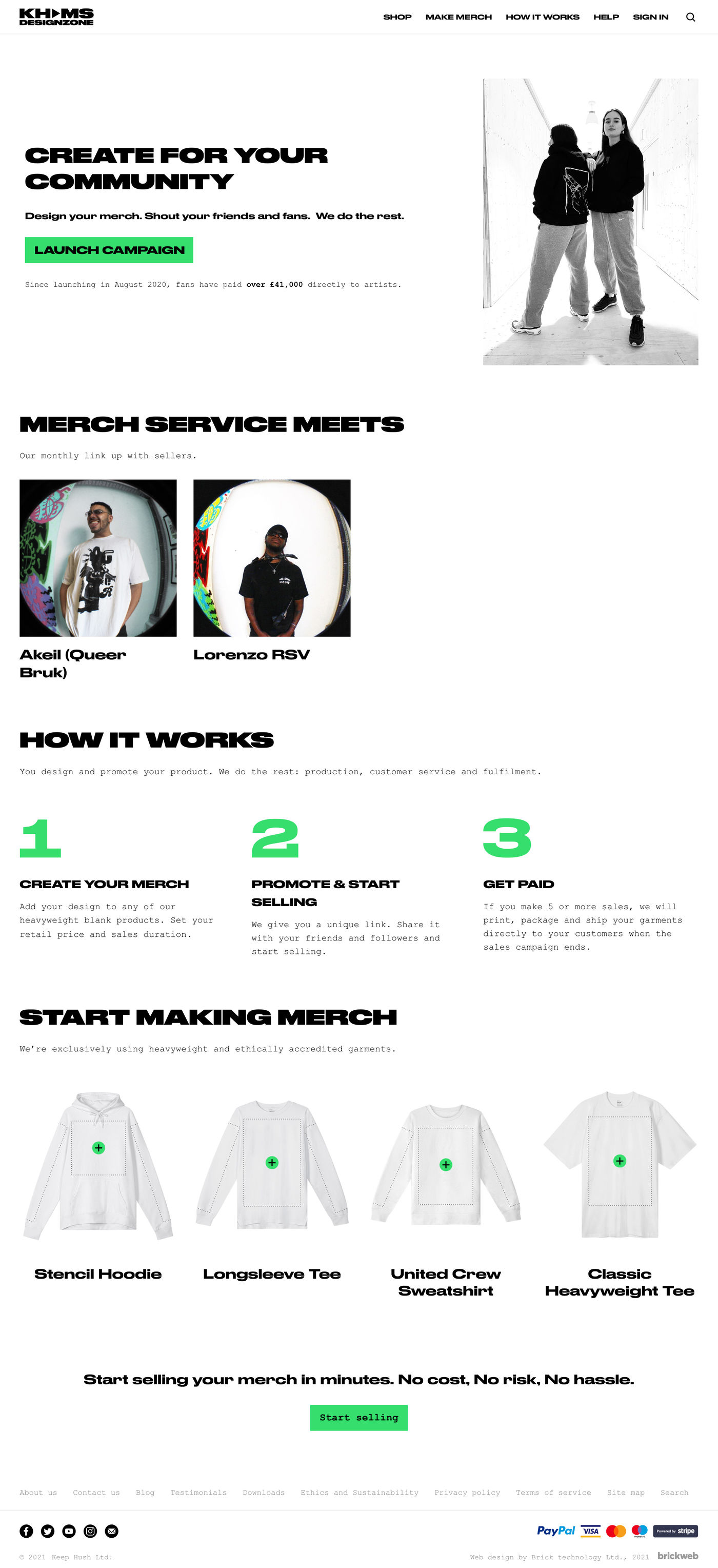 Keep Hush Merch Service DesignZone Homepage