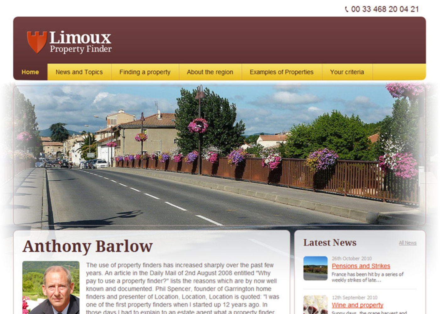 Limoux Property Finder Homepage header