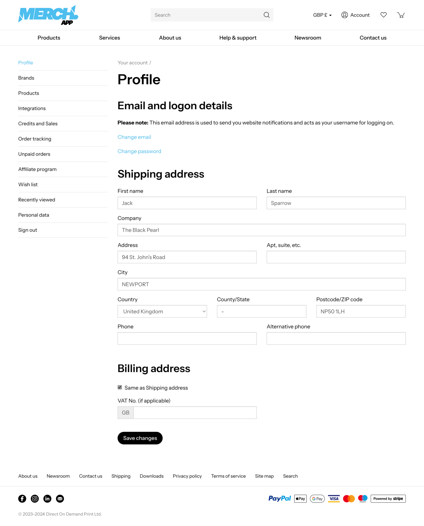 Merch App Create/edit profile customer