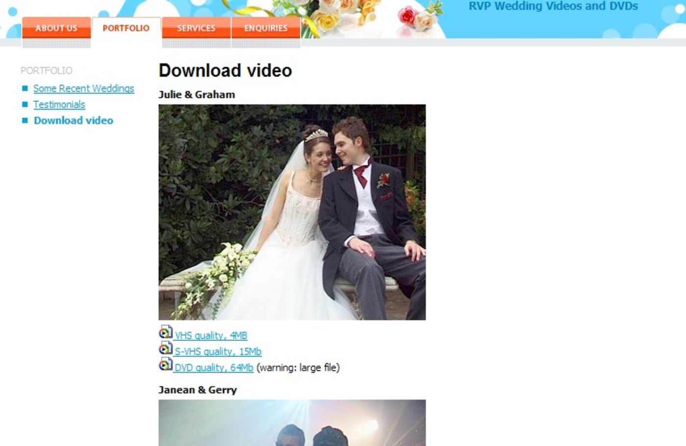 RVP Wedding Videos and DVDs Portfolio page