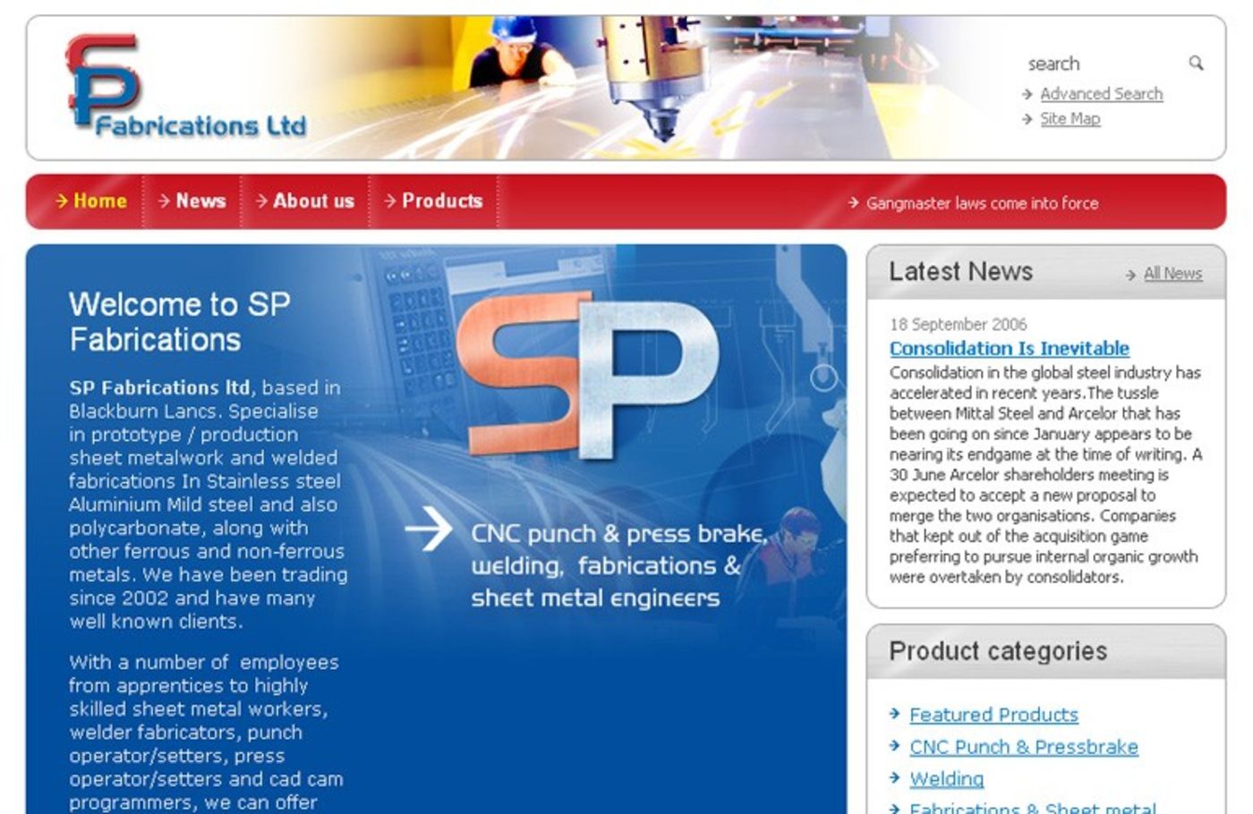 SP Fabrications Homepage header