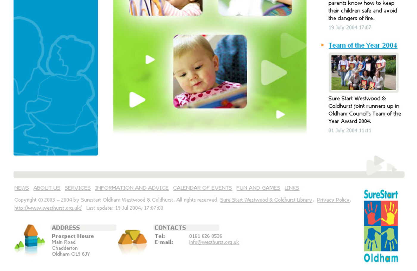 Sure Start Westwood & Coldhurst Homepage footer - SureStart