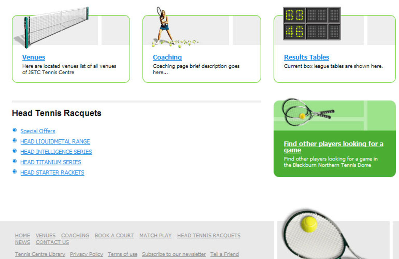 Tennis Centre Homepage footer