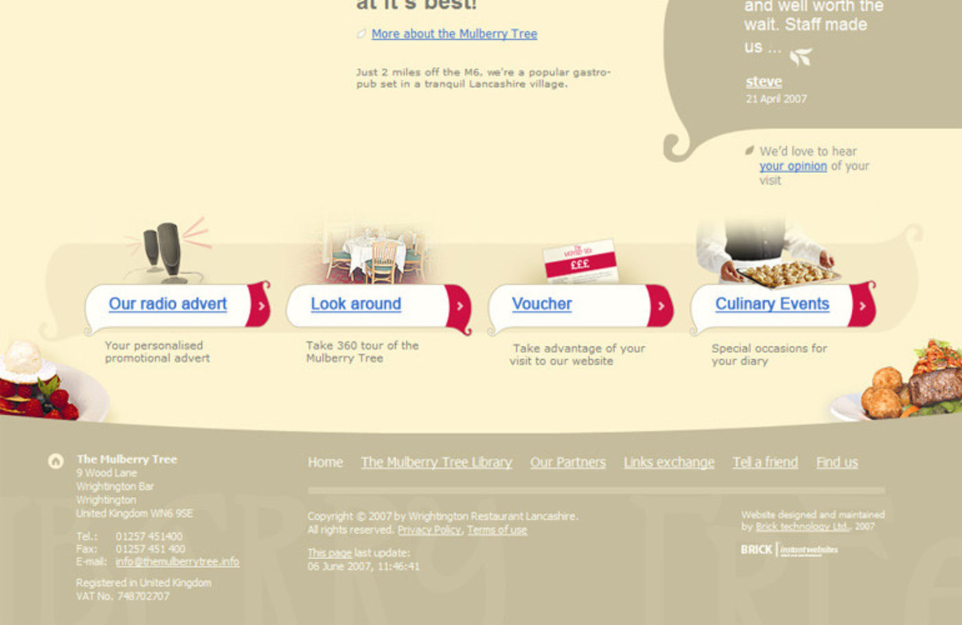 The Mulberry Tree Homepage footer