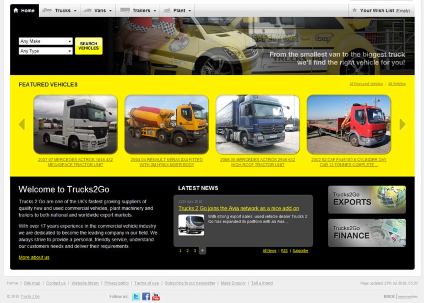 Trucks 2 Go Homepage footer