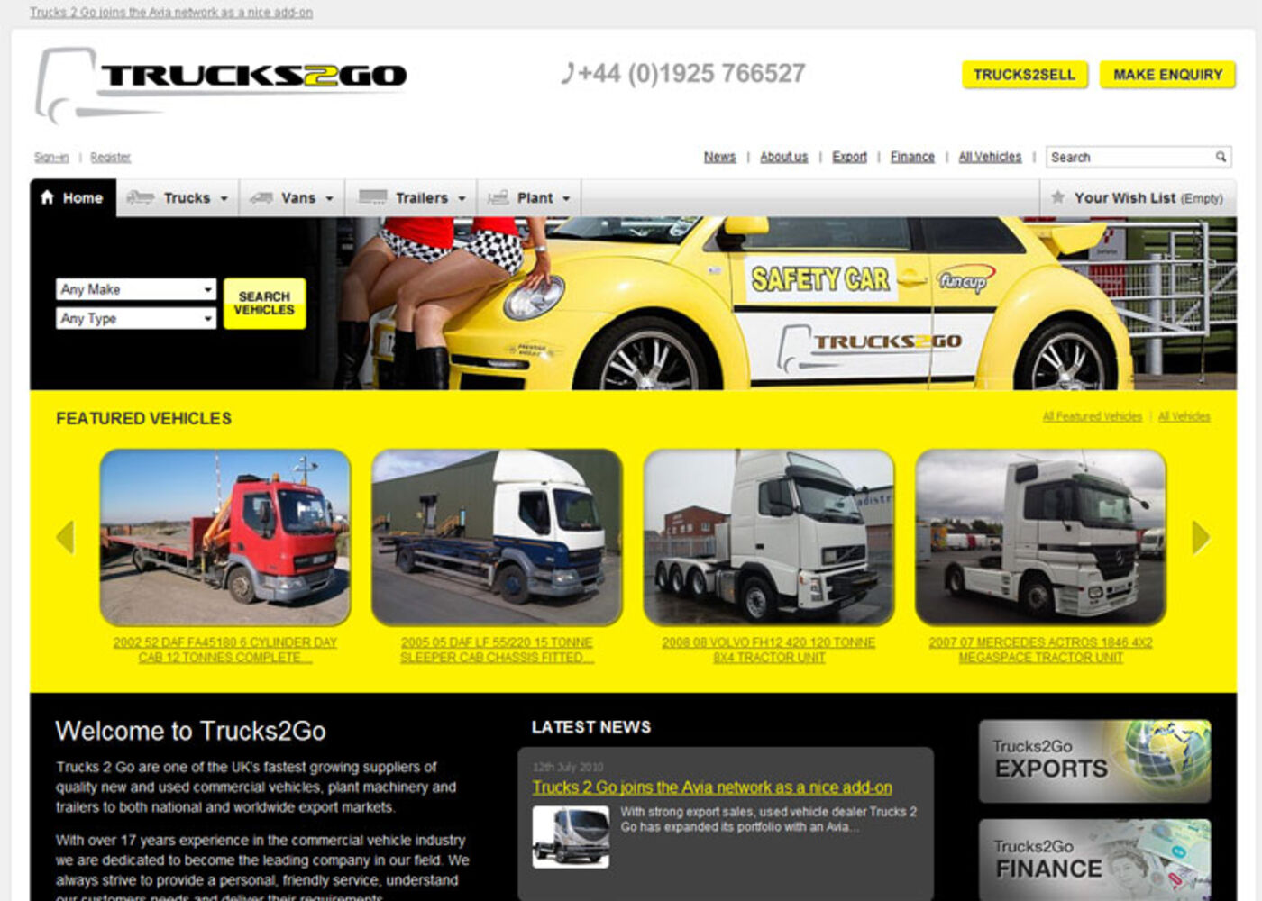 Trucks 2 Go Homepage header